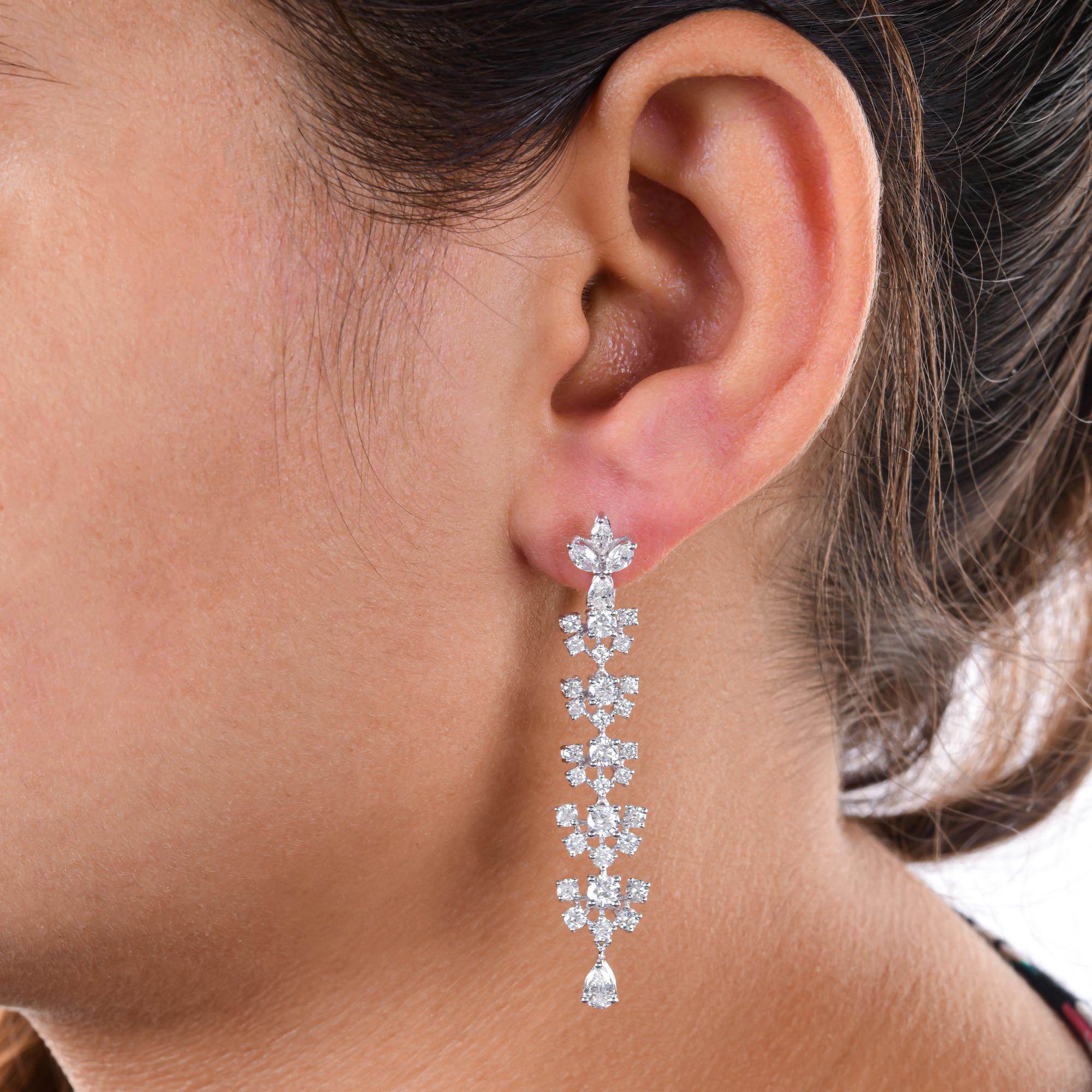 Round Cut 3.96 Carat SI/H Round Brilliant Cut Diamond Dangle Earrings 18 Karat White Gold For Sale