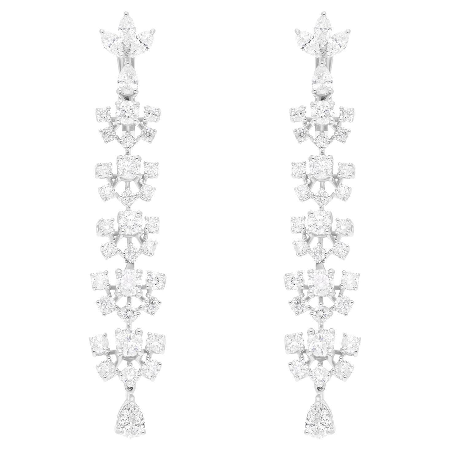 3.96 Carat SI/H Round Brilliant Cut Diamond Dangle Earrings 18 Karat White Gold