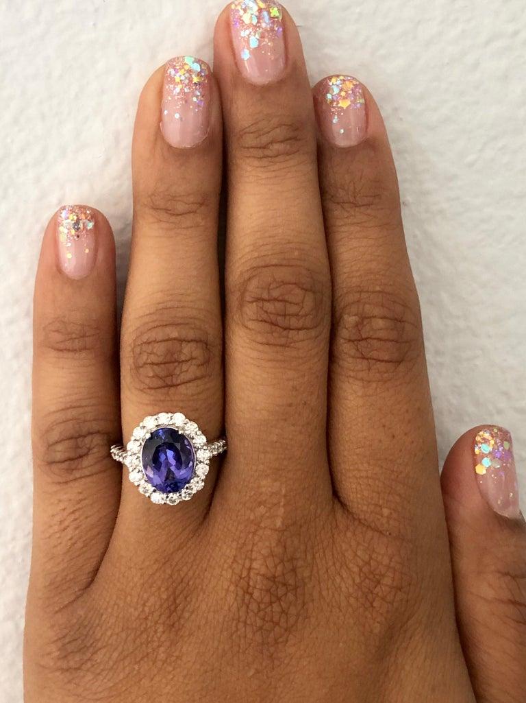 3.96 Carat Tanzanite Diamond 14 Karat White Gold Cocktail Ring In New Condition For Sale In Los Angeles, CA
