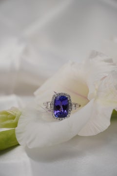 Tanzanite with Diamonds in 18K White Gold Cocktail Ring
