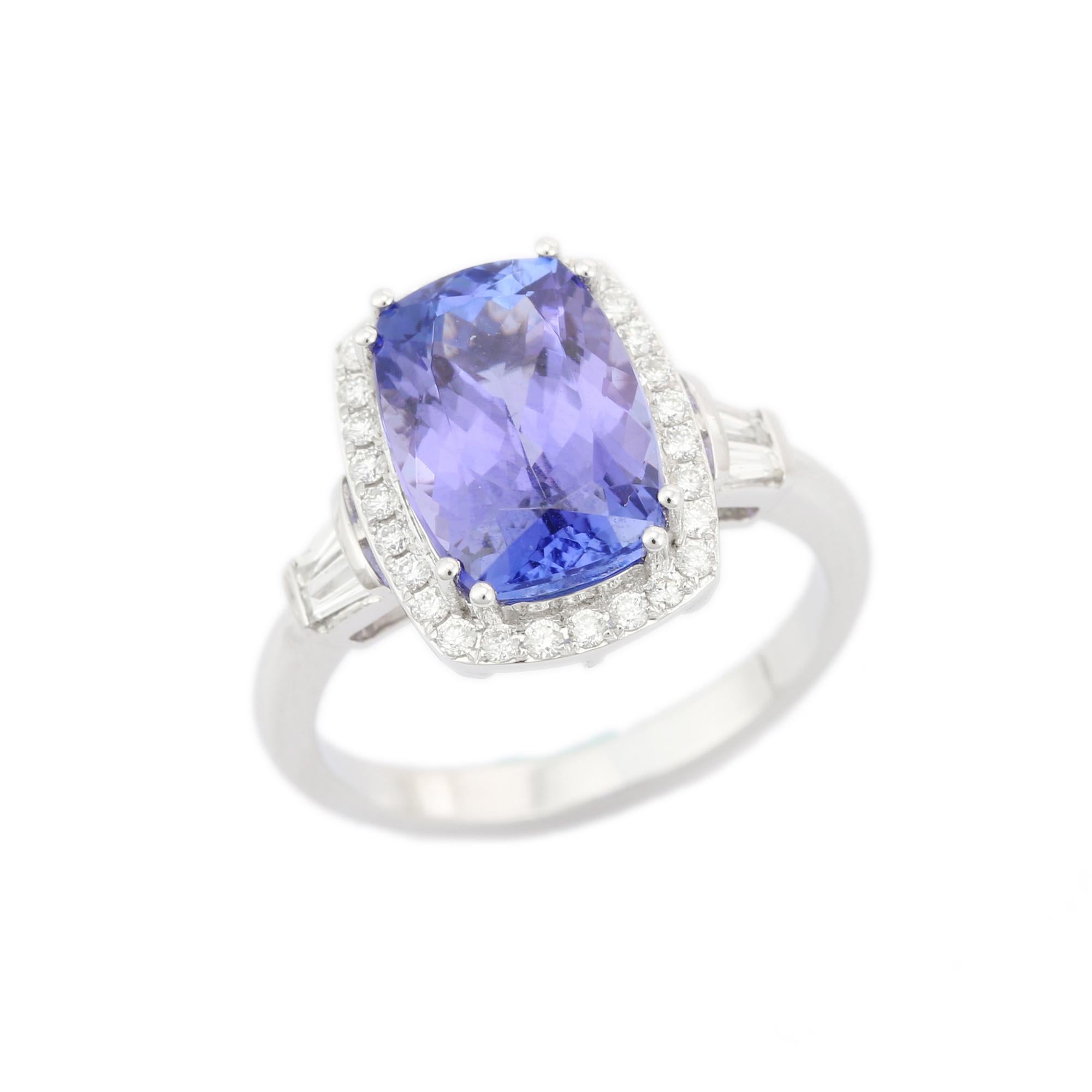 For Sale:  Tanzanite with Diamonds in 18K White Gold Cocktail Ring 5