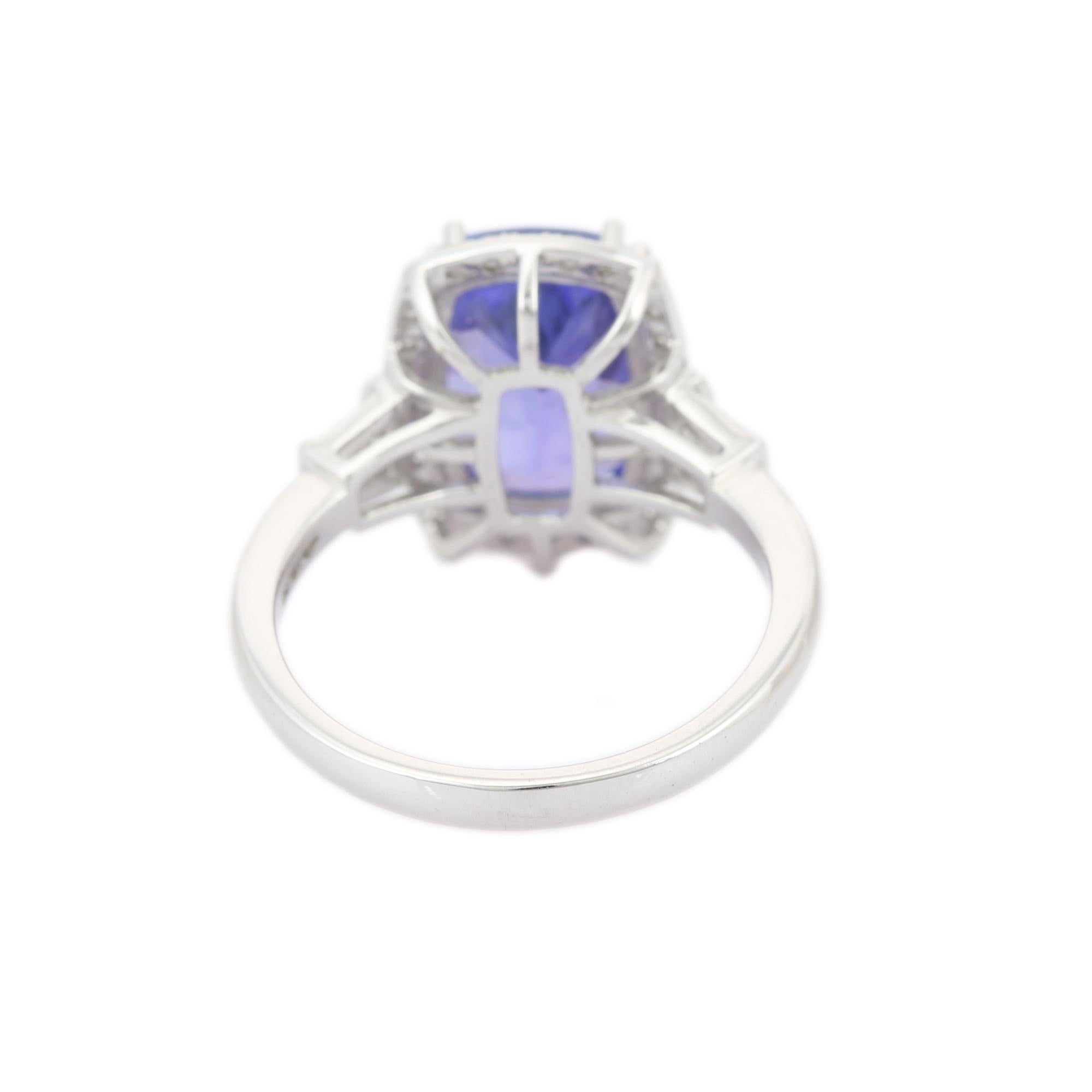 For Sale:  Tanzanite with Diamonds in 18K White Gold Cocktail Ring 7