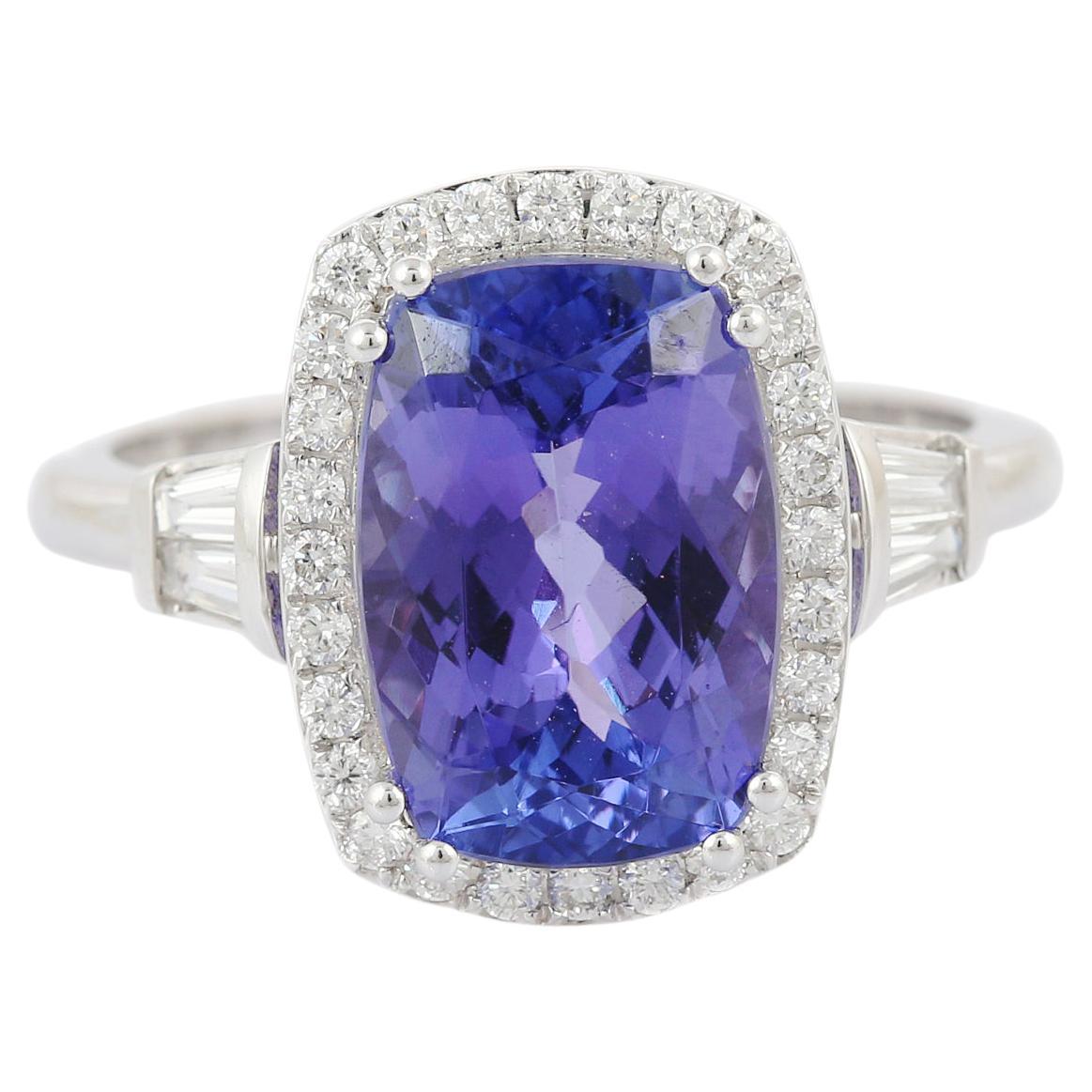Tanzanite with Diamonds in 18K White Gold Cocktail Ring