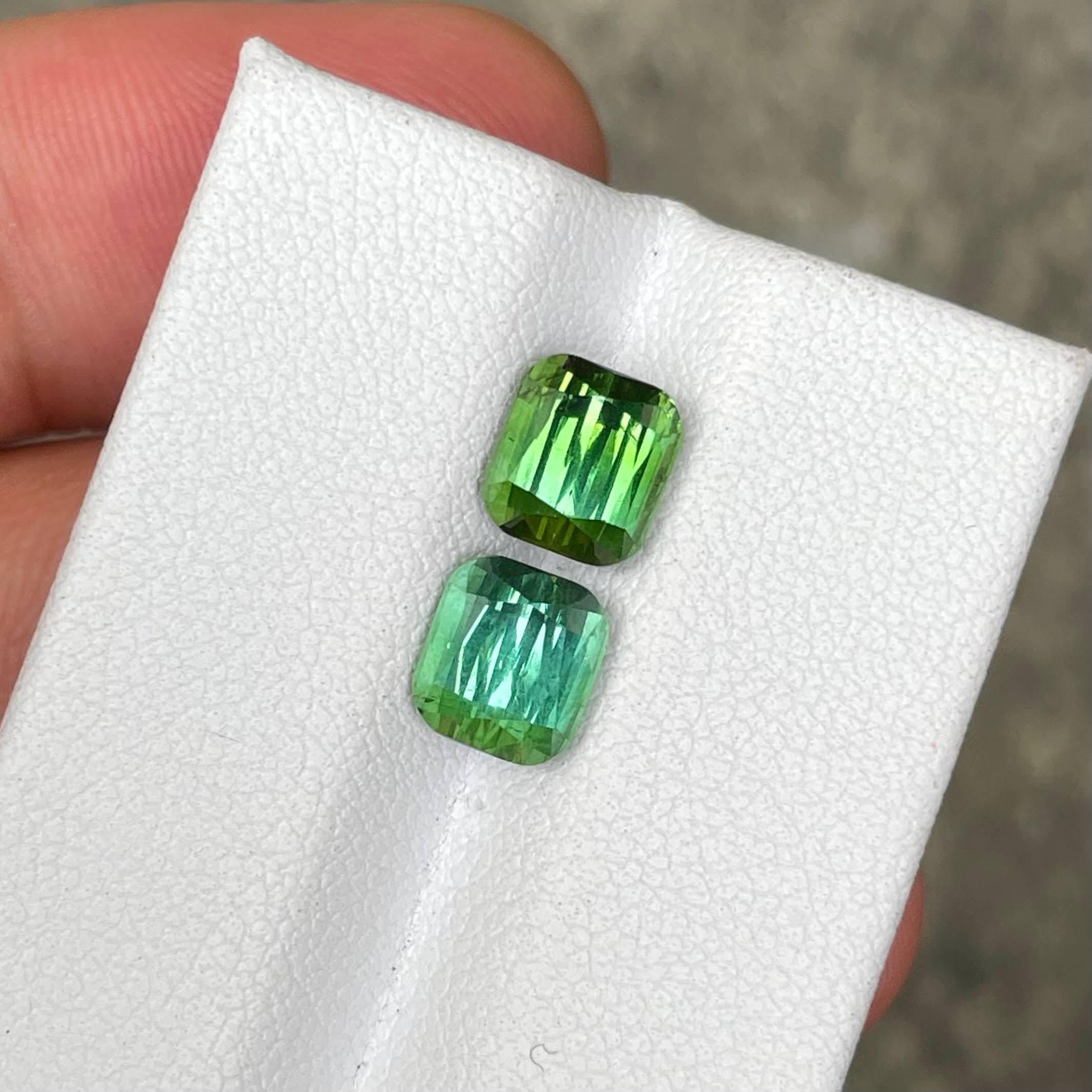 3,96 Karat Grüner Turmalin Stein Paar Cushion Cut Afghan Edelstein (Kissenschliff)