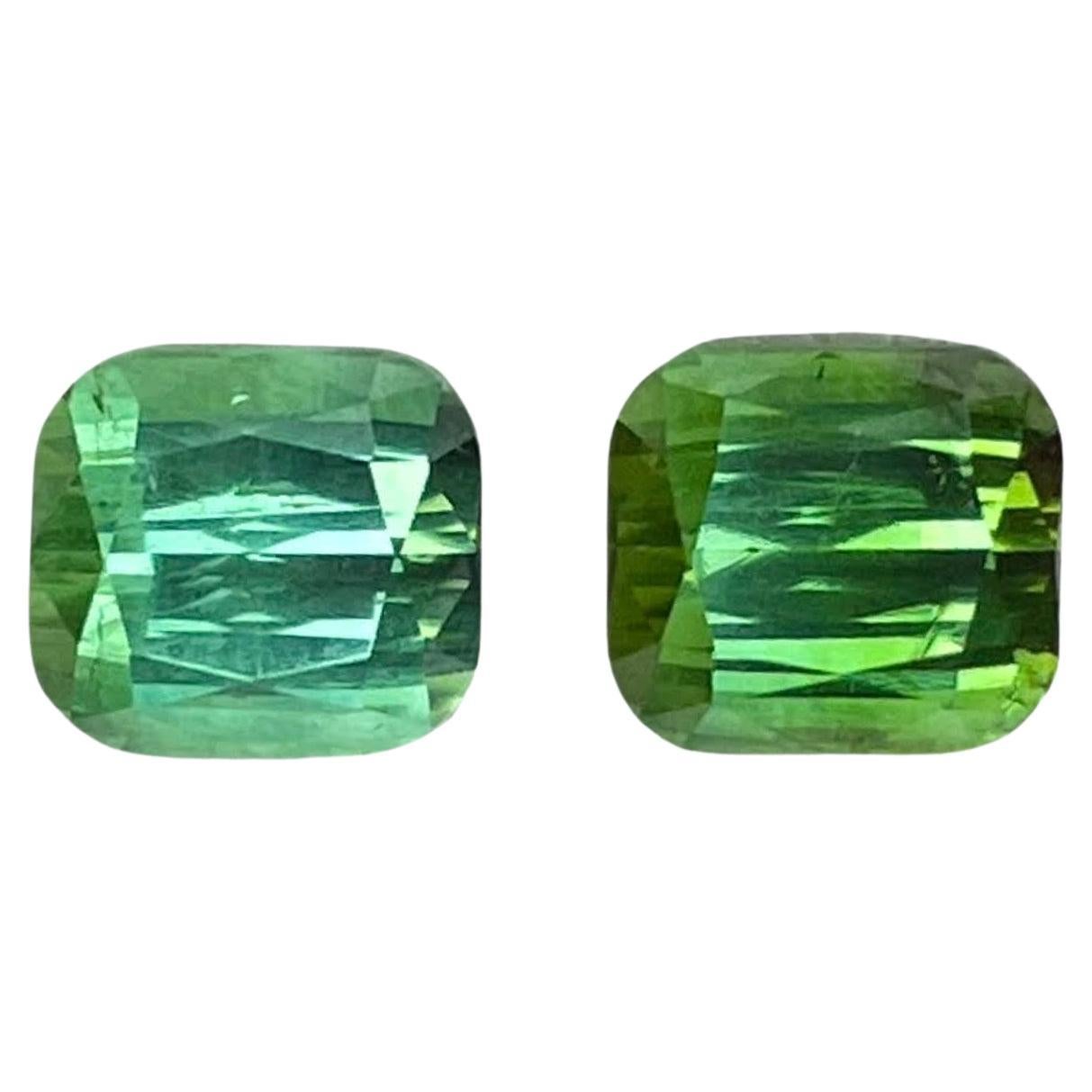 3.96 carats Green Tourmaline Stone Pair Cushion Cut Afghan Gemstone