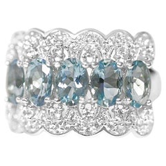 3.96 Ct Aquamarie Ring 925 Sterling Silver Rhodium Plated Bridal Rings