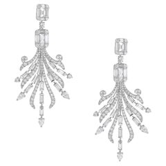 Boucles d'oreilles pendantes en or blanc 18 carats 3,96 ct diamant floral