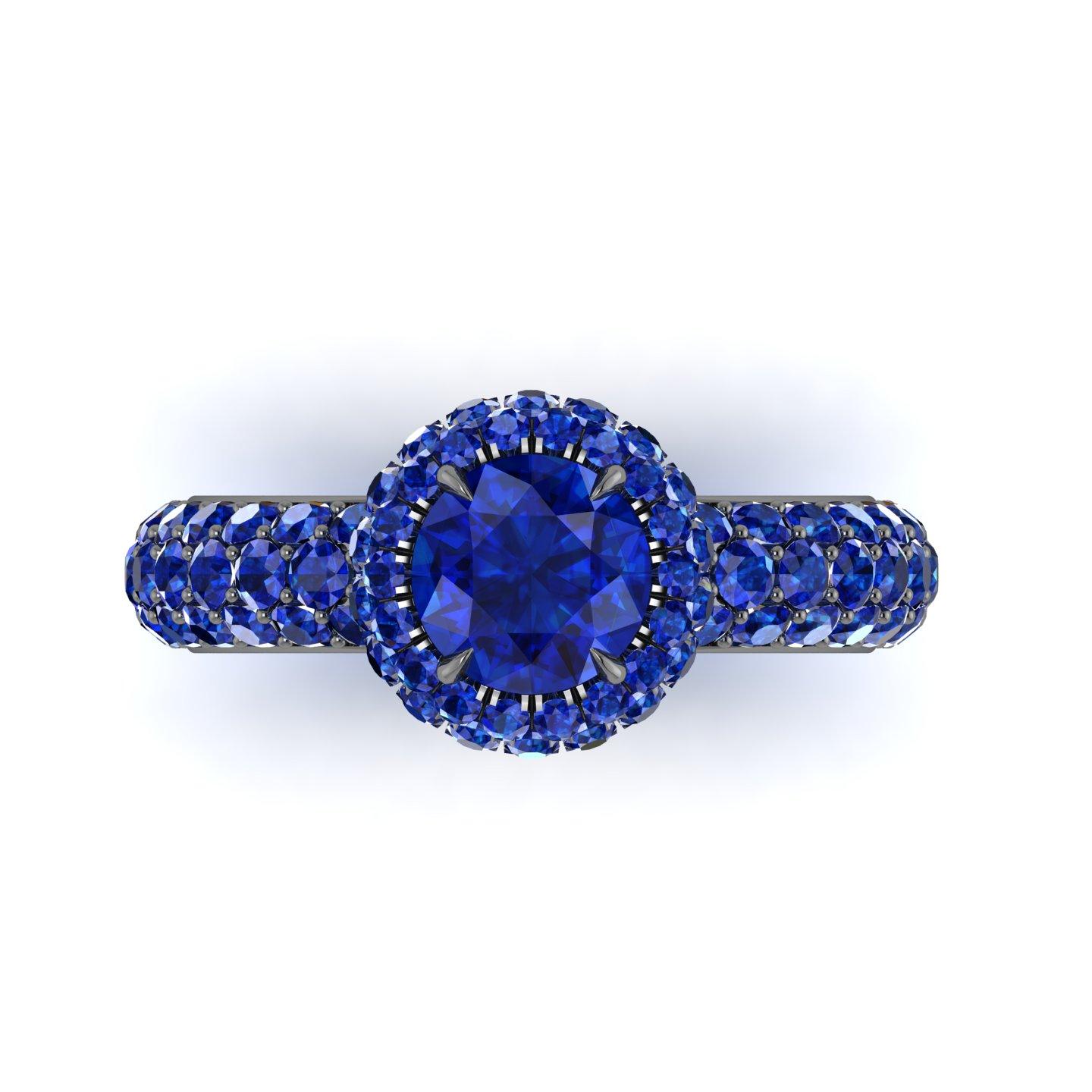 18 Karat Schwarzgold Ewigkeitsring mit 3,96 Karat rundem blauen Saphir und Saphir Halo (Art nouveau) im Angebot