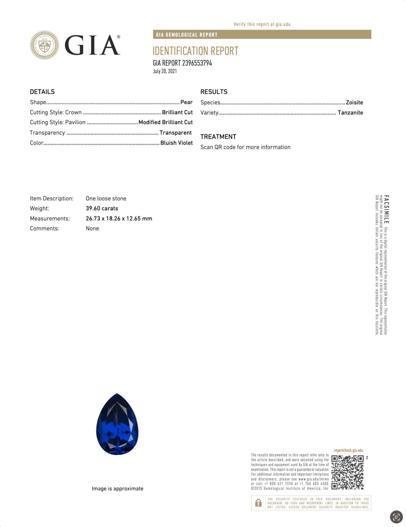 Pear Cut GIA Certified 39.6 Carat Tanzanite and 3.27 Carat Diamond Ring For Sale