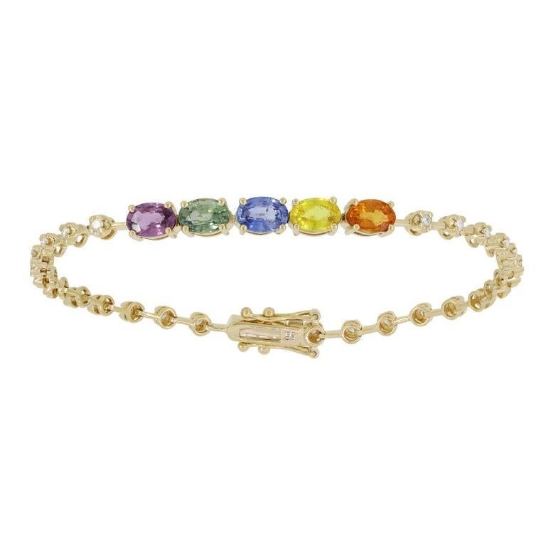 4,00 Cttw Diamant/Multi Saphir 7 Zoll Armband aus 18 Karat Gelbgold mit Diamanten (Rundschliff)