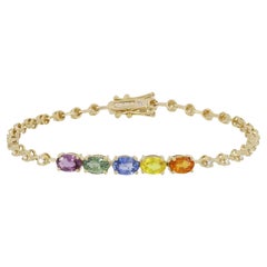 4.00 Cttw Diamond/Multi Sapphire 7 Inch Bracelet en or jaune 18K
