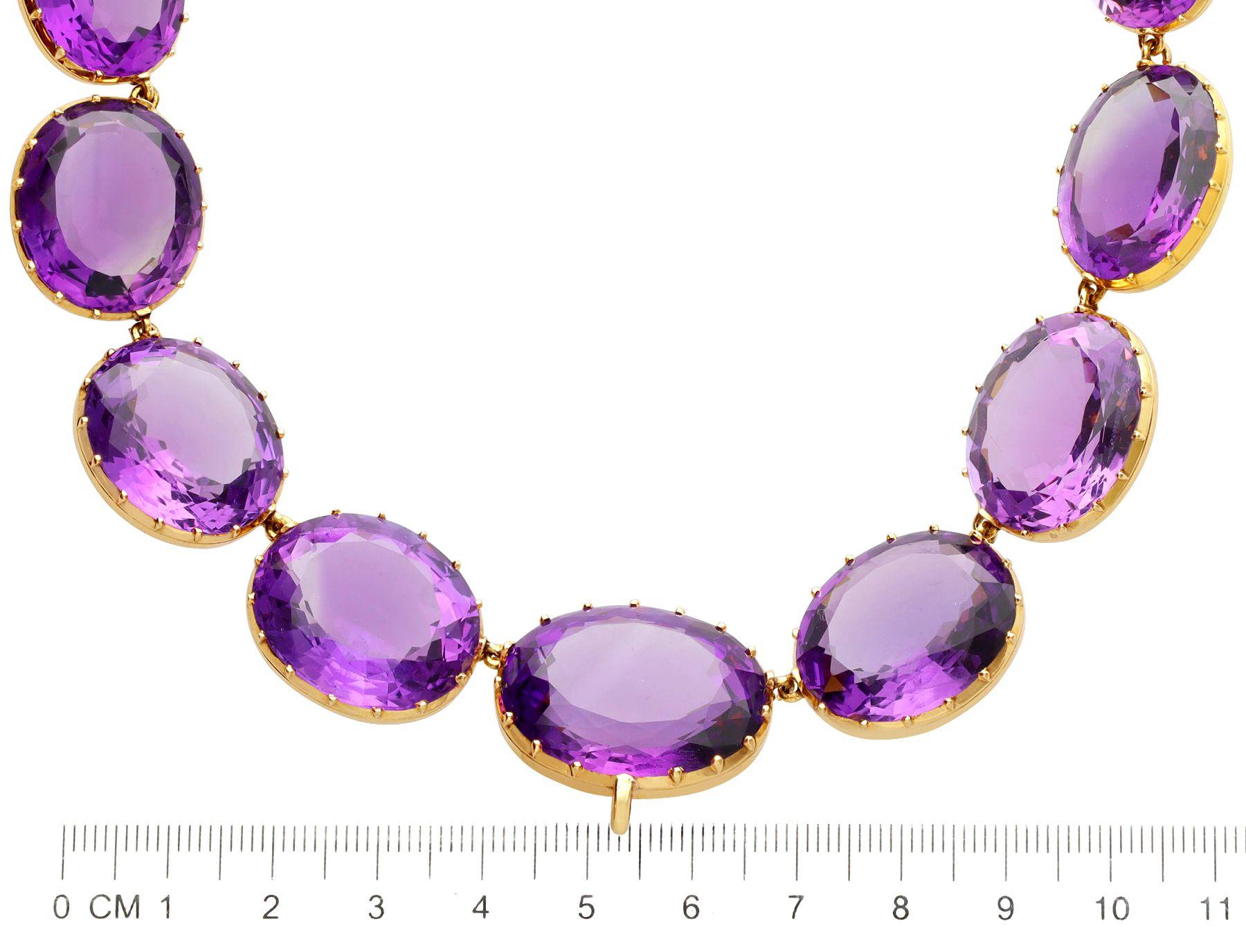 Victorian Antique 396.09 Carat Amethyst and 14K Yellow Gold Riviere / Collarette Necklace For Sale