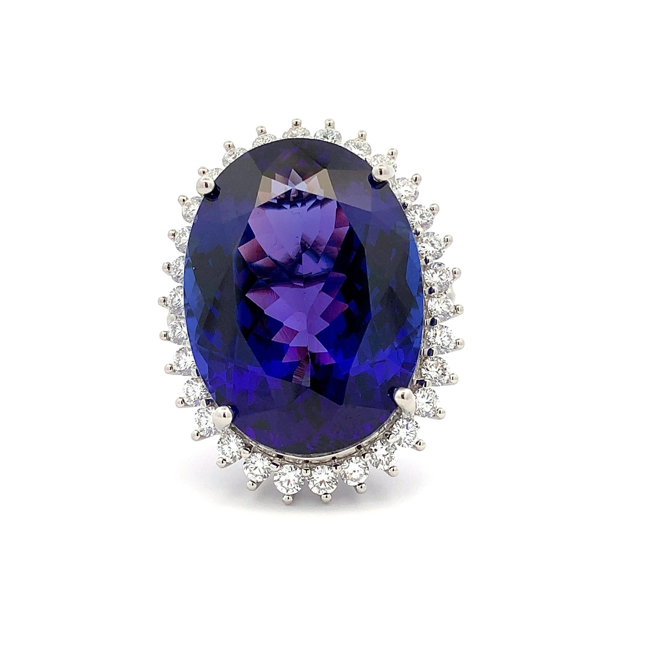 Bague de cocktail en platine avec tanzanite et grappe de diamants 39,60 carats en vente 5