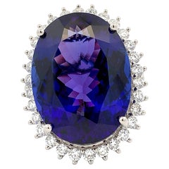 Anillo de vestido de cóctel de tanzanita y racimo de diamantes de 39,60 ct platino