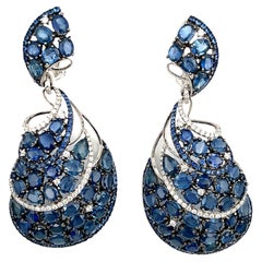 39.67 ct Natural Sapphire & Diamond Dangle Earrings