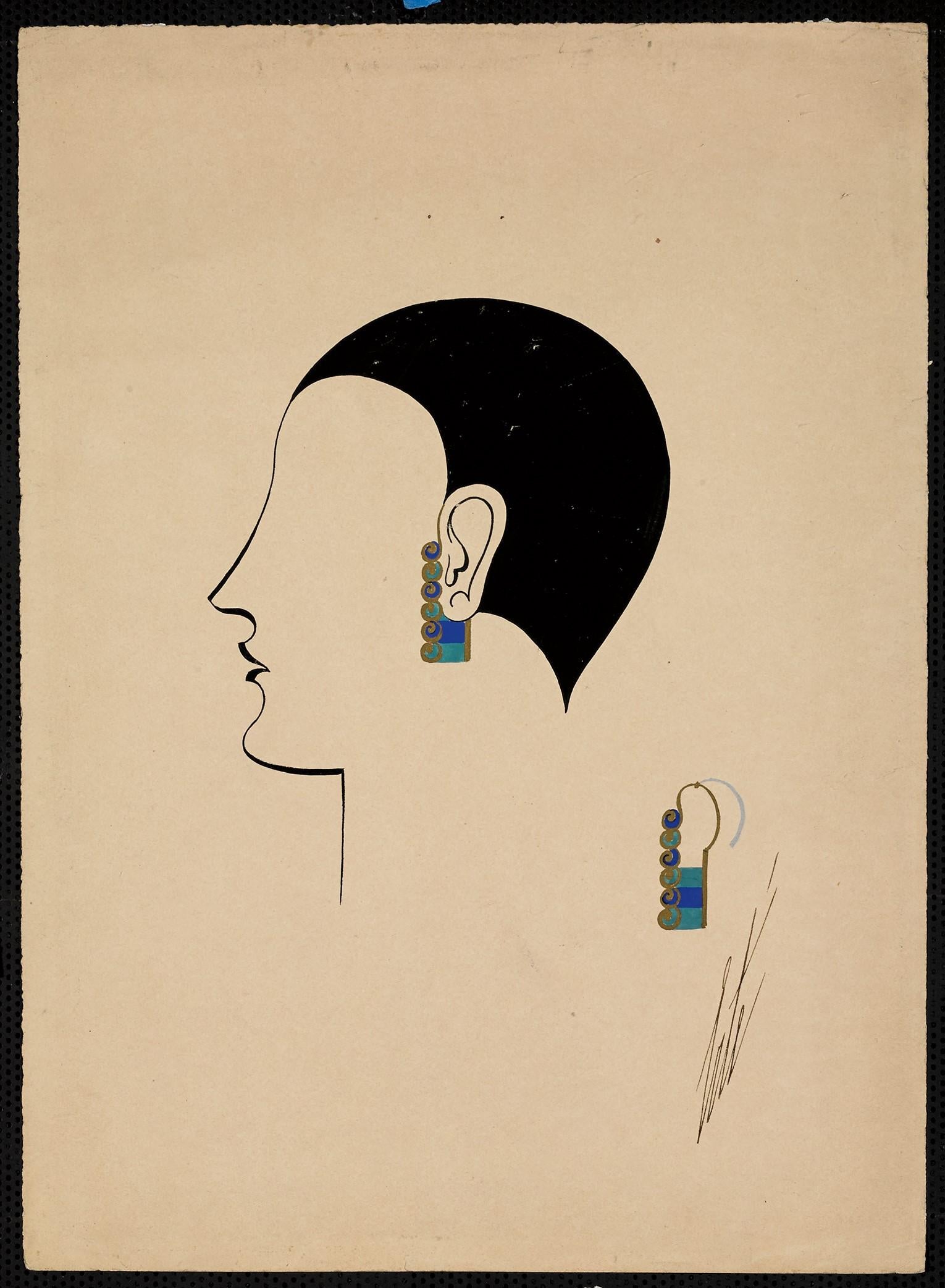 Erté Figurative Art – Ornements d'Oreilles, 1929 (#3,542)