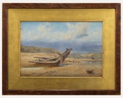 Framed Late 19th Century Watercolour - Wreckage at Low Tide