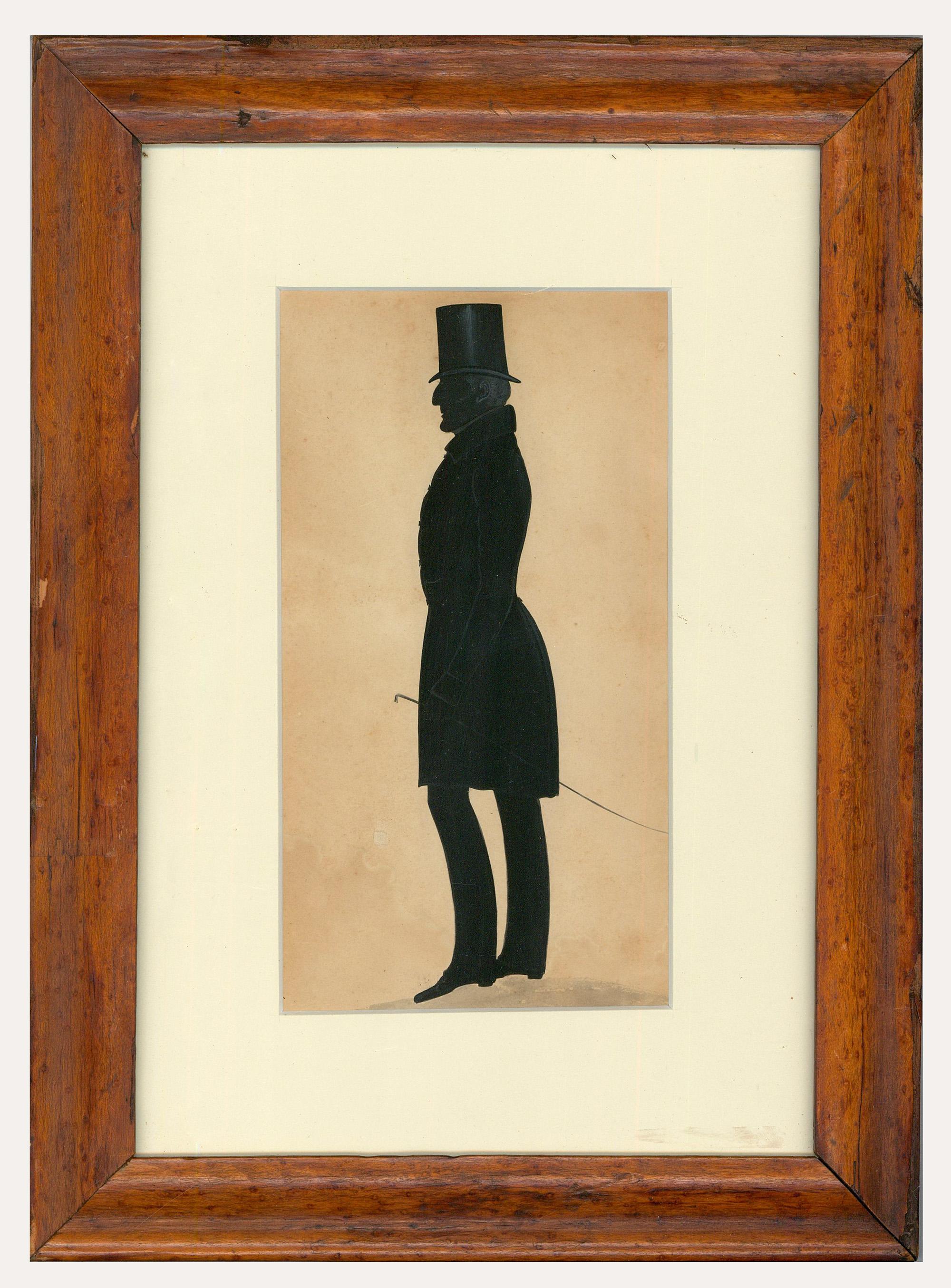 Unknown Portrait – Indien-Tinte-Silhouette in voller Länge aus dem 19. Jahrhundert – viktorianischer Gentleman in Profil