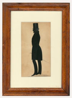 Full-Length 19th Century India Ink Silhouette - Victorian Gentleman in Profile