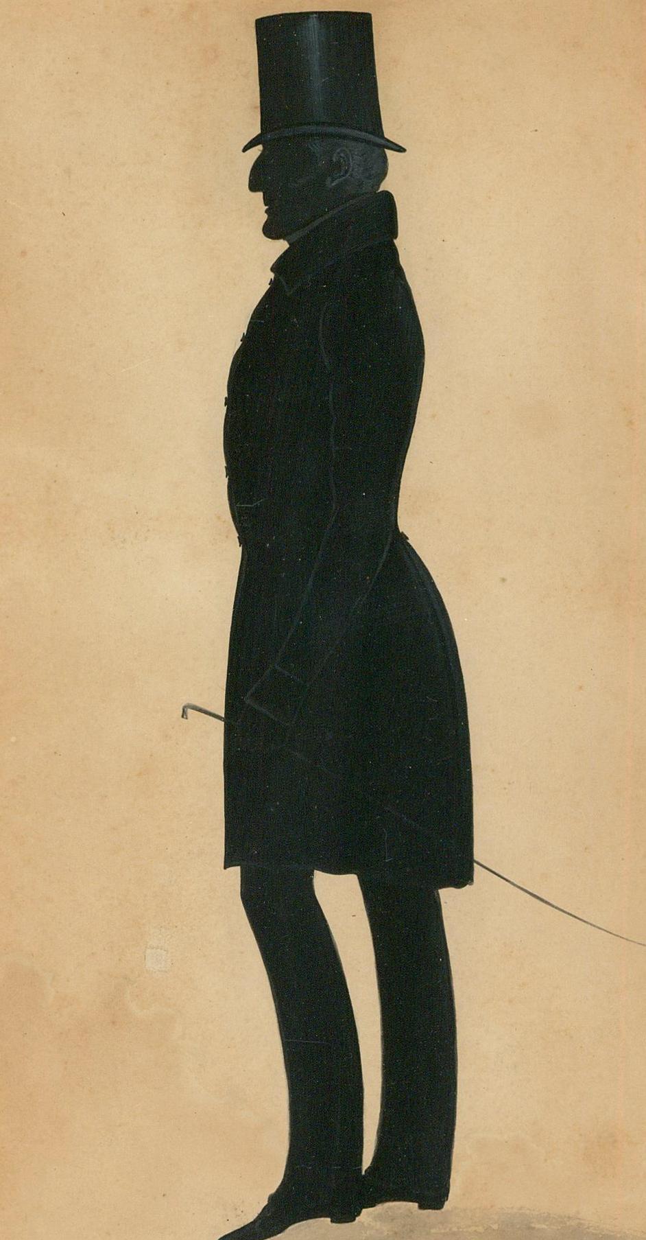 Full-Length 19th Century India Ink Silhouette - Victorian Gentleman in Profile - Art by Unknown