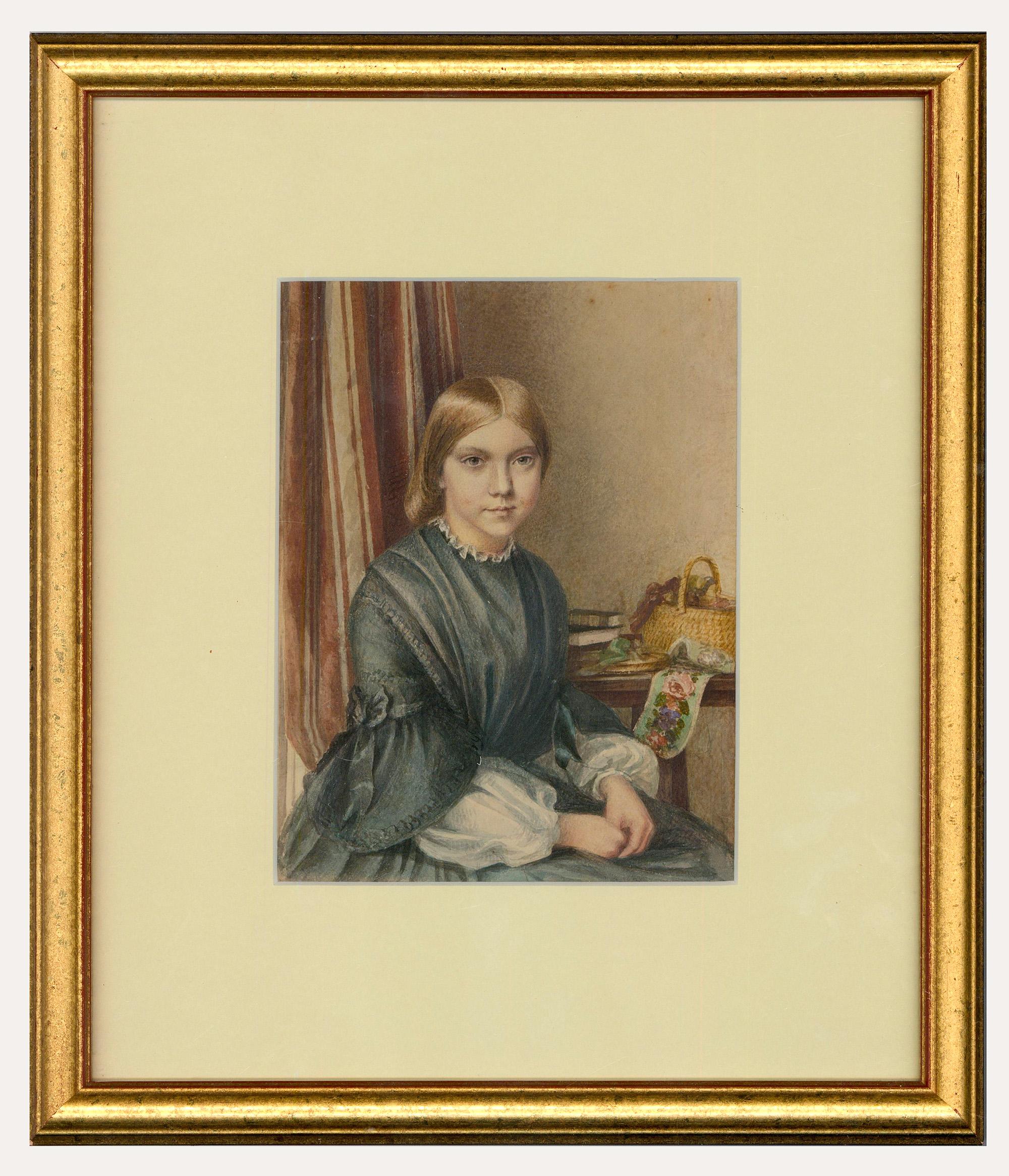 Unknown Portrait – Aquarell aus der Mitte des 19. Jahrhunderts – Porträt von Jane