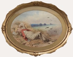 Antique Late 19th Century Watercolour - Resting by the Water