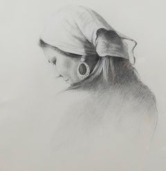 Disegno contemporaneo in grafite - Donna con il foulard