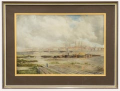 Louis Van Staaten (1836-1909) - Aquarell des 20. Jahrhunderts, Morgen Hafensszene