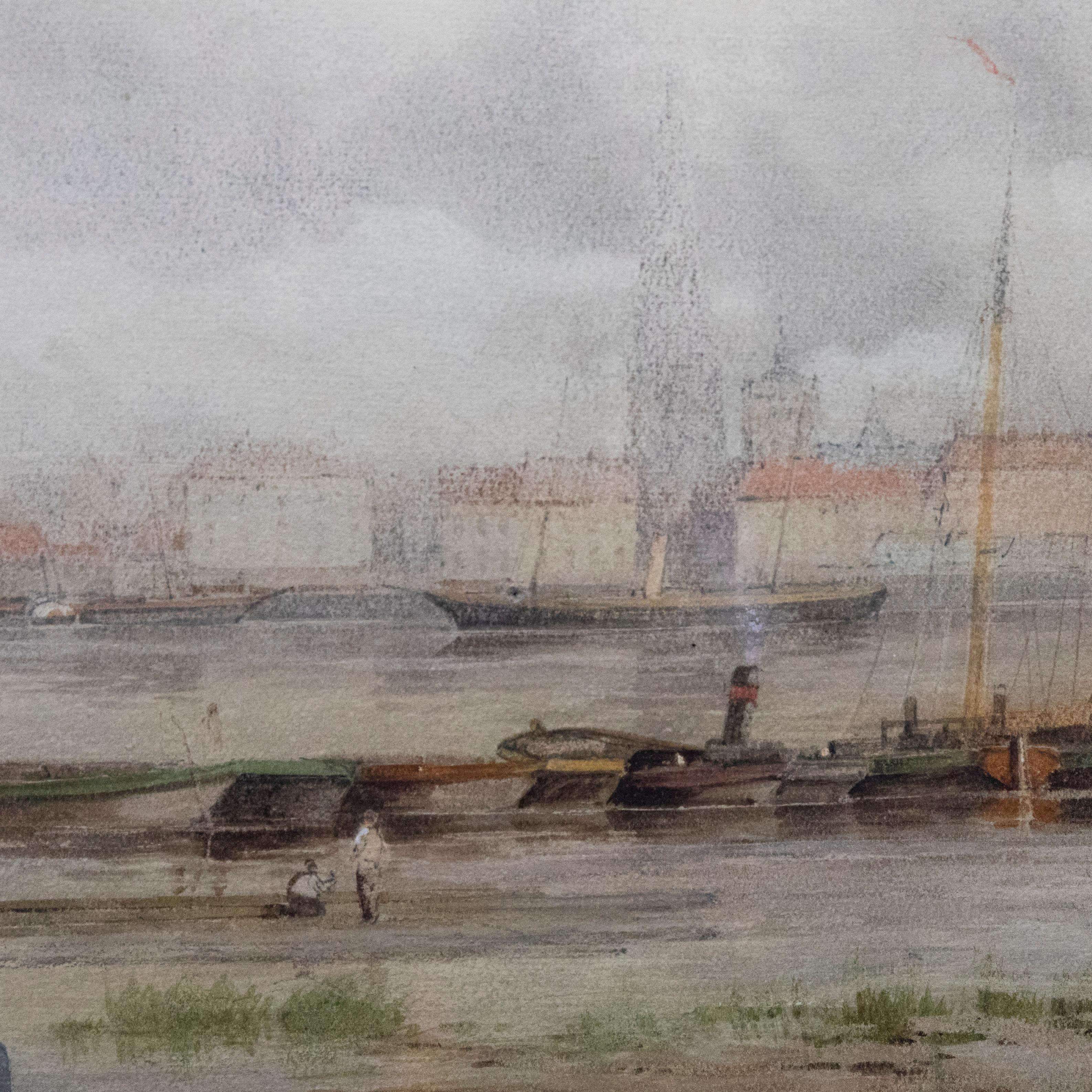Louis Van Staaten (1836-1909) - 20th Century Watercolour, Morning Harbour Scene For Sale 3