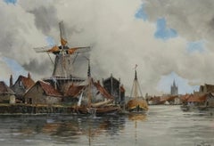 Louis Van Staaten (1836-1909) - Dutch Watercolour, Boats at Mooring