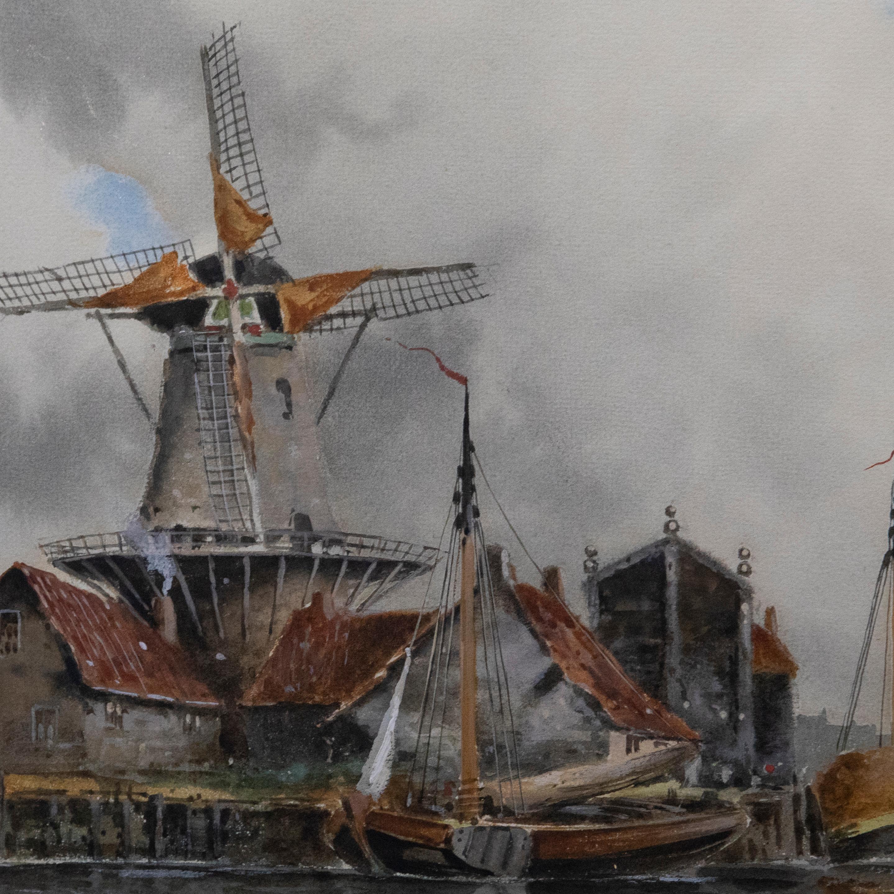 Louis Van Staaten (1836-1909) – niederländisches Aquarell, Boote auf Mooring im Angebot 3