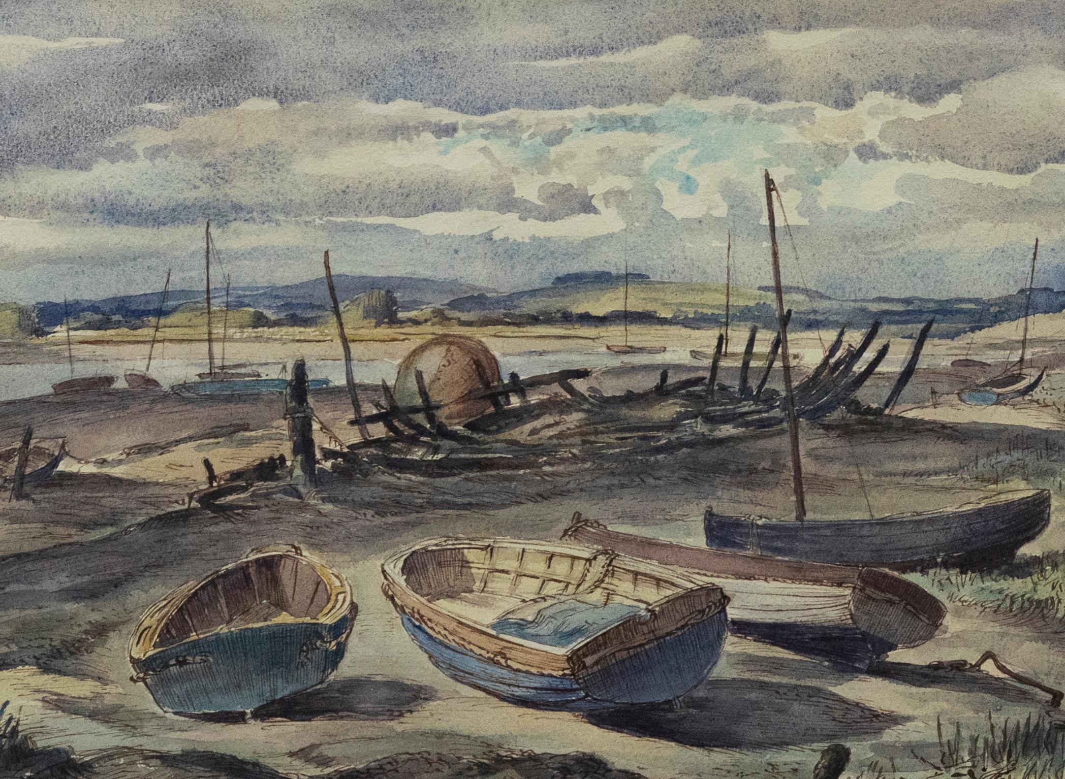 Hervey Cadwallader Adams (1903-1996)- Watercolour, Anchored Amongst the Wreckage - Art by Unknown