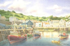 Vintage George Dolman - 20th Century Watercolour, Cornish Fishing Harbour