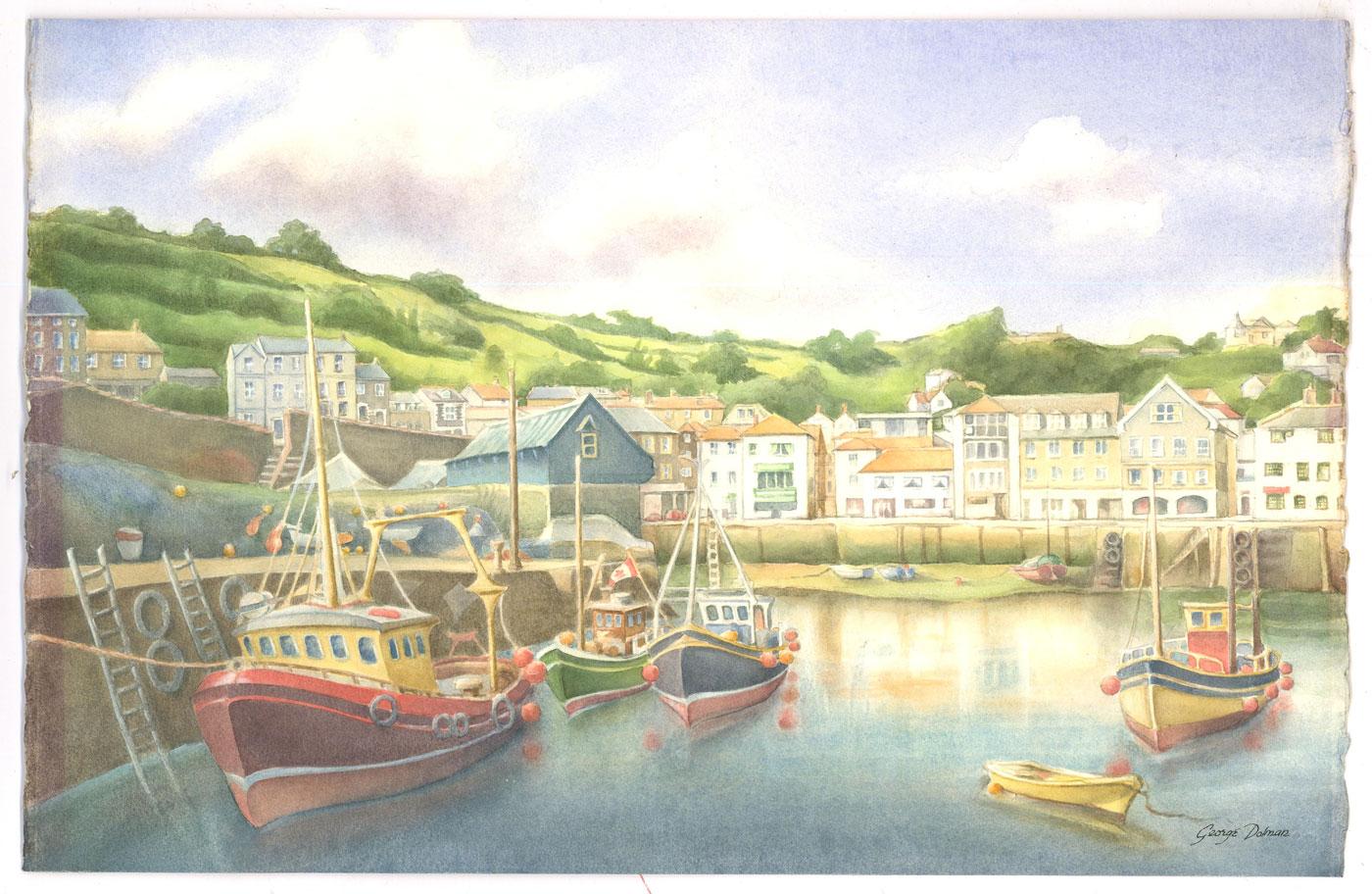 George Dolman - 20th Century Watercolour, Cornish Fishing Harbour - Art by Unknown