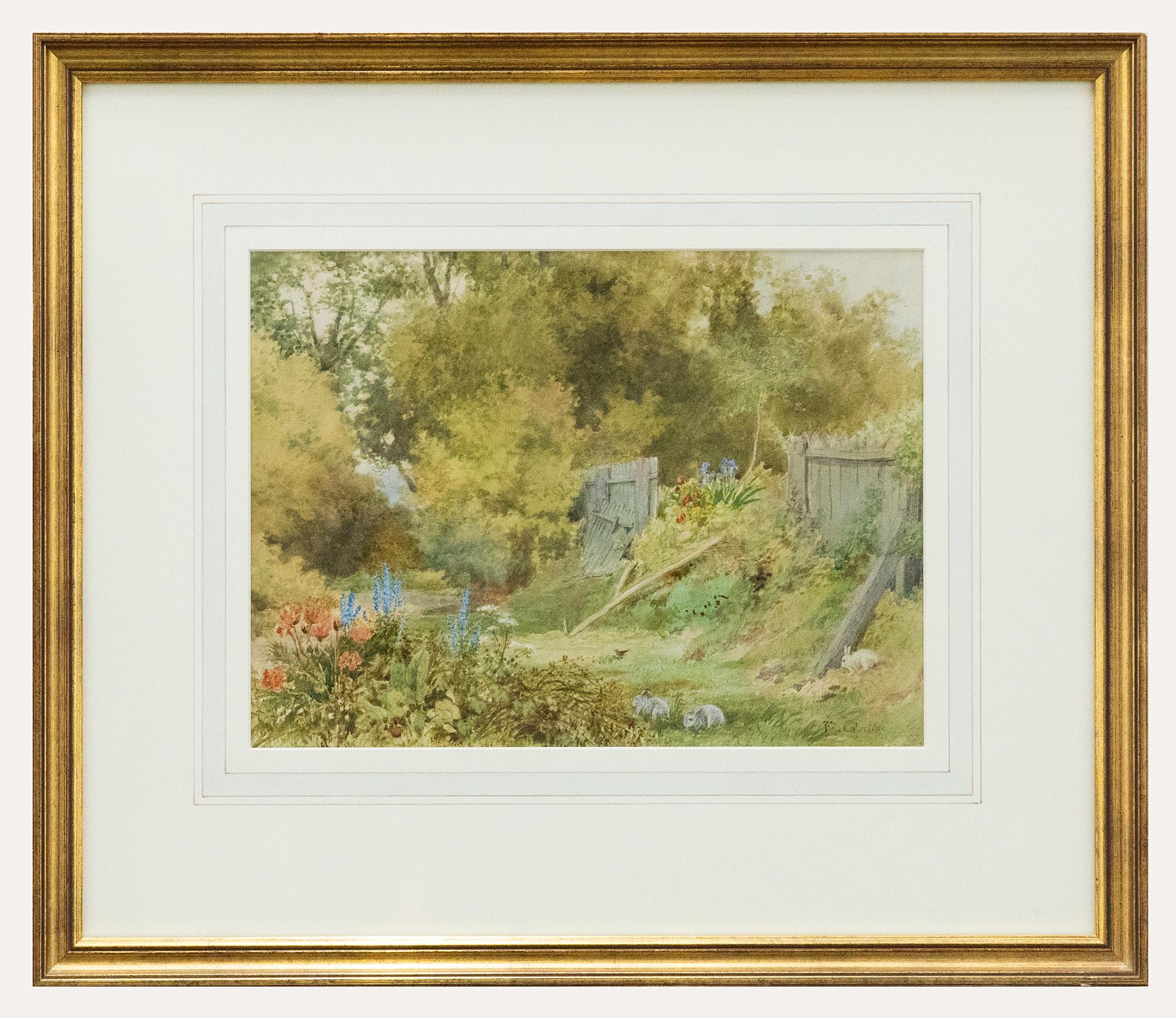Unknown Landscape Art – Francis George Coleridge (1838-1923) - Gerahmtes Aquarell, The Deserted Garden