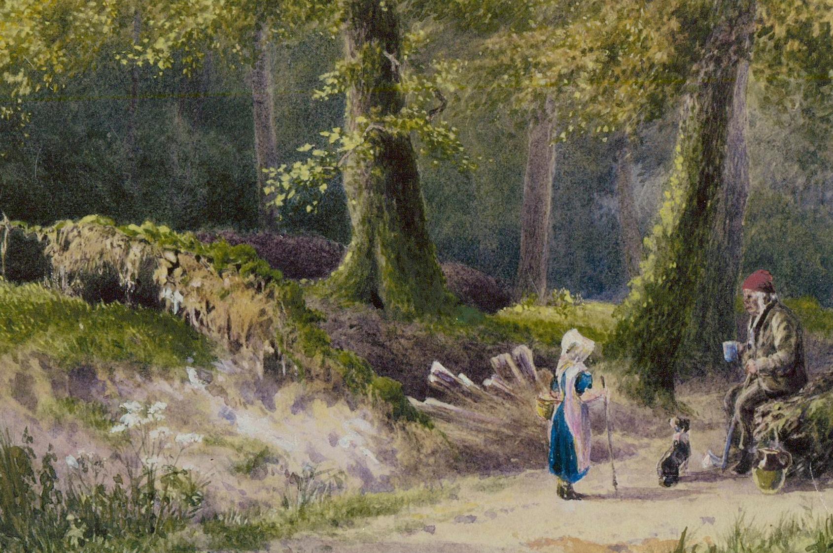 Francis G. Coleridge (1838-1923) - Watercolour, Idle Chatter with the Woodcutter - Art by Unknown