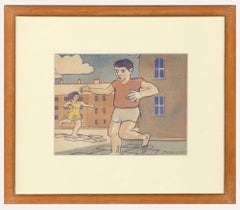 J P Nairne - Framed 1983 Watercolour, Hopscotch