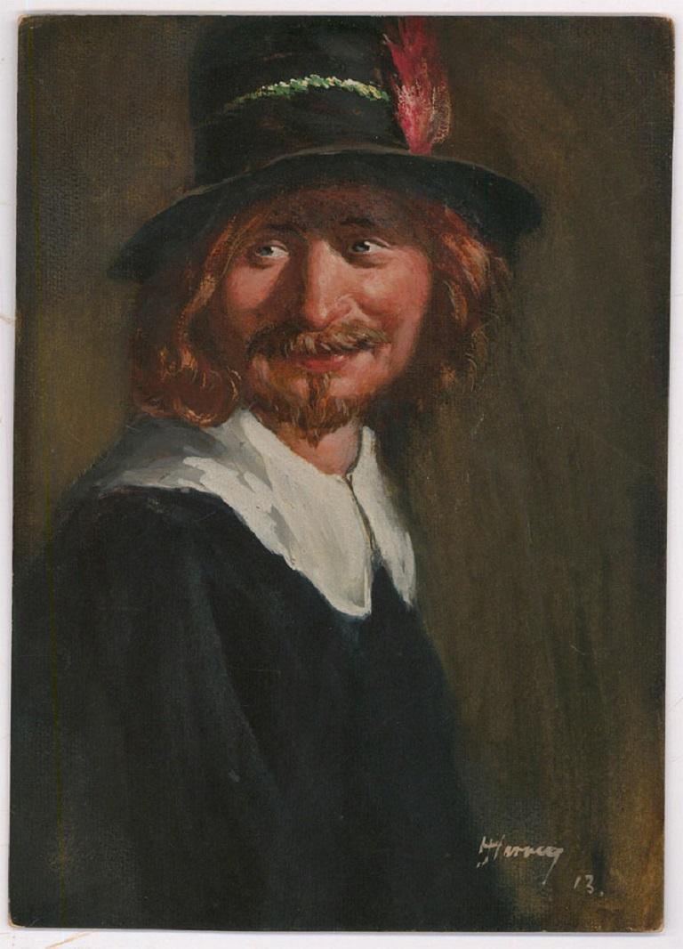 J. Harvey - Gouache de principios del siglo XX, Retrato de un caballero - Art de Unknown