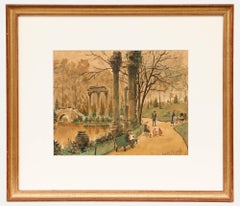 Amedee Prevost - Frühes 20. Jahrhundert Aquarell, Im Park