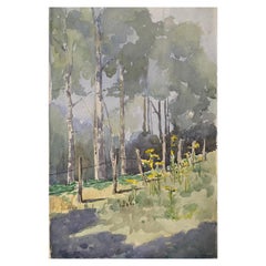 1900, Pintura a la acuarela English Impressionist Campo de primavera