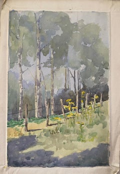 1900's, English Impressionist Watercolor Painting Spring Field