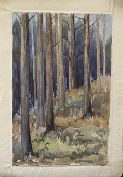 English Impressionist del 1900, acquerello che cattura la foresta di mezzanotte