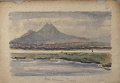 1900's English Impressionist Watercolor Painting Cliffs in the Distance