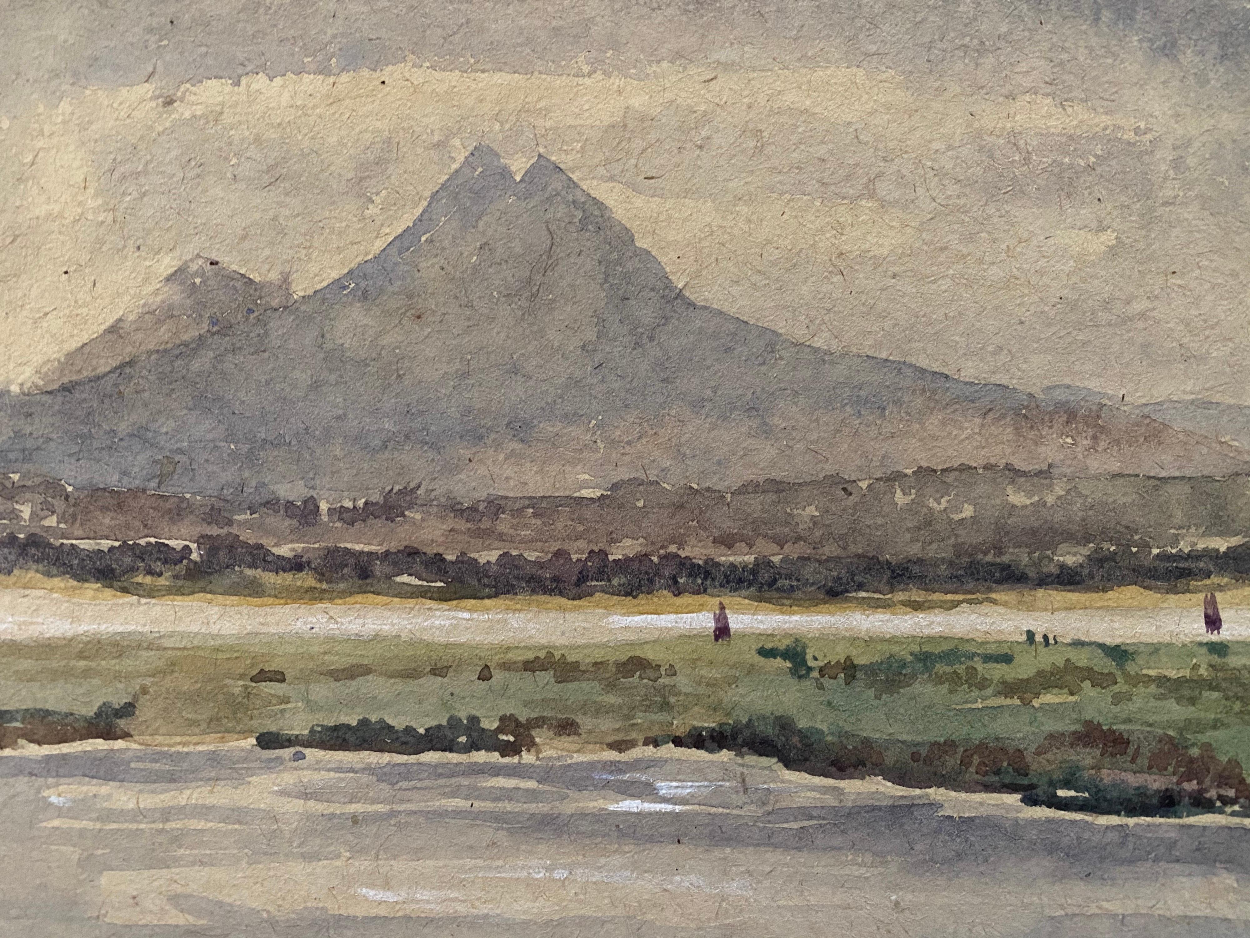 1900 Pintura en acuarela English Impressionist Acantilados en la distancia - Landscape Art Gris de Unknown