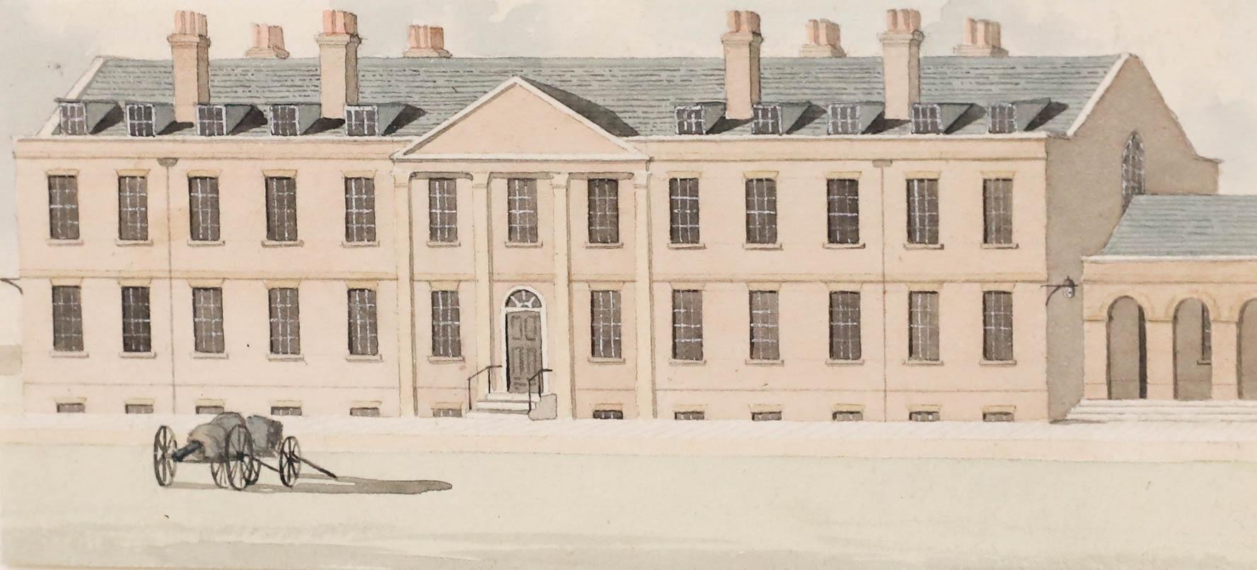 Aquarelle du début du 19e siècle - Les casernes - Art de Unknown