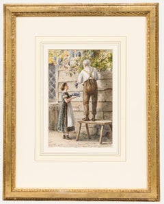 George Goodwin Kilburne (1839-1924) - Acquerello con cornice, Raccolta dell'uva