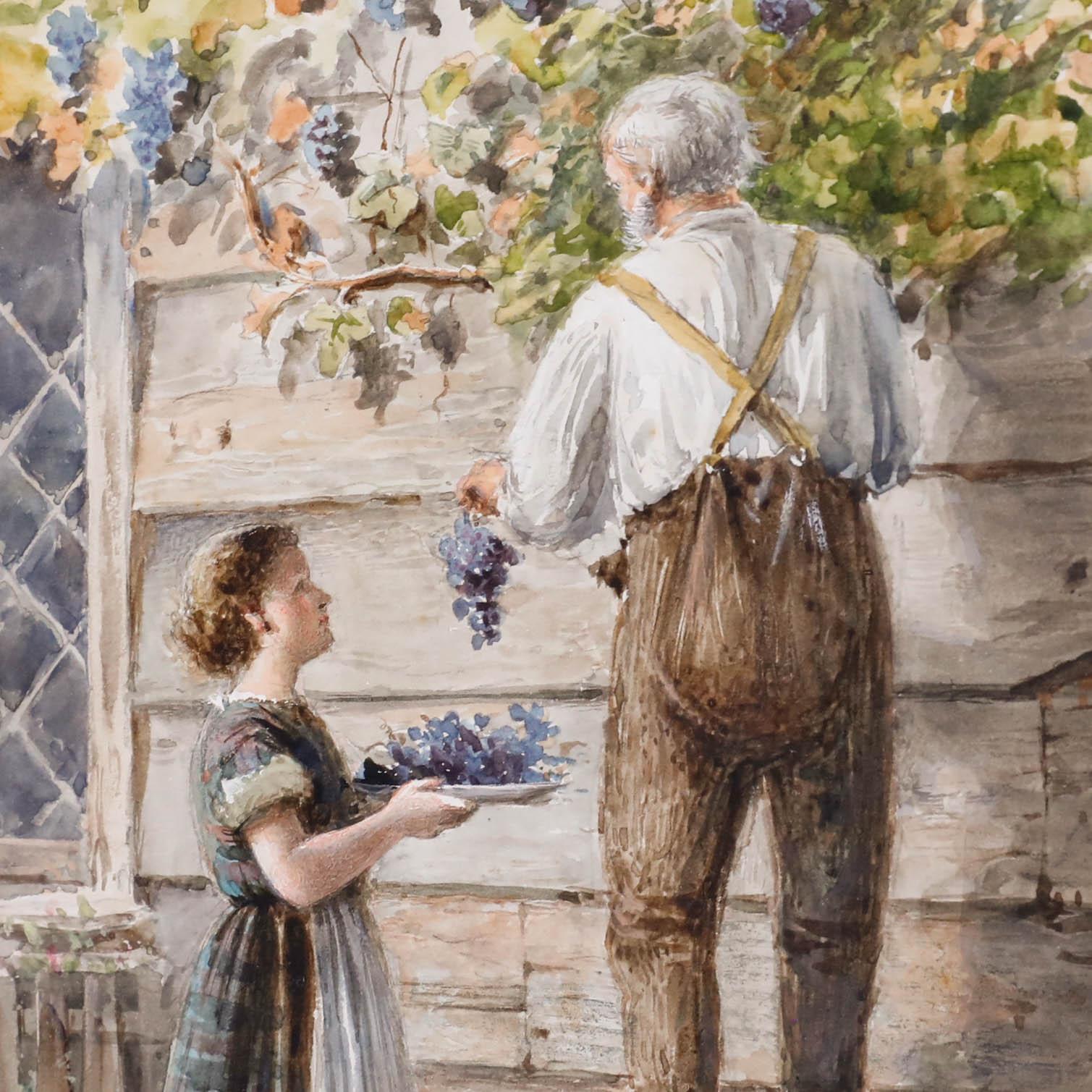 George Goodwin Kilburne (1839-1924) - Acquerello con cornice, Raccolta dell'uva in vendita 3