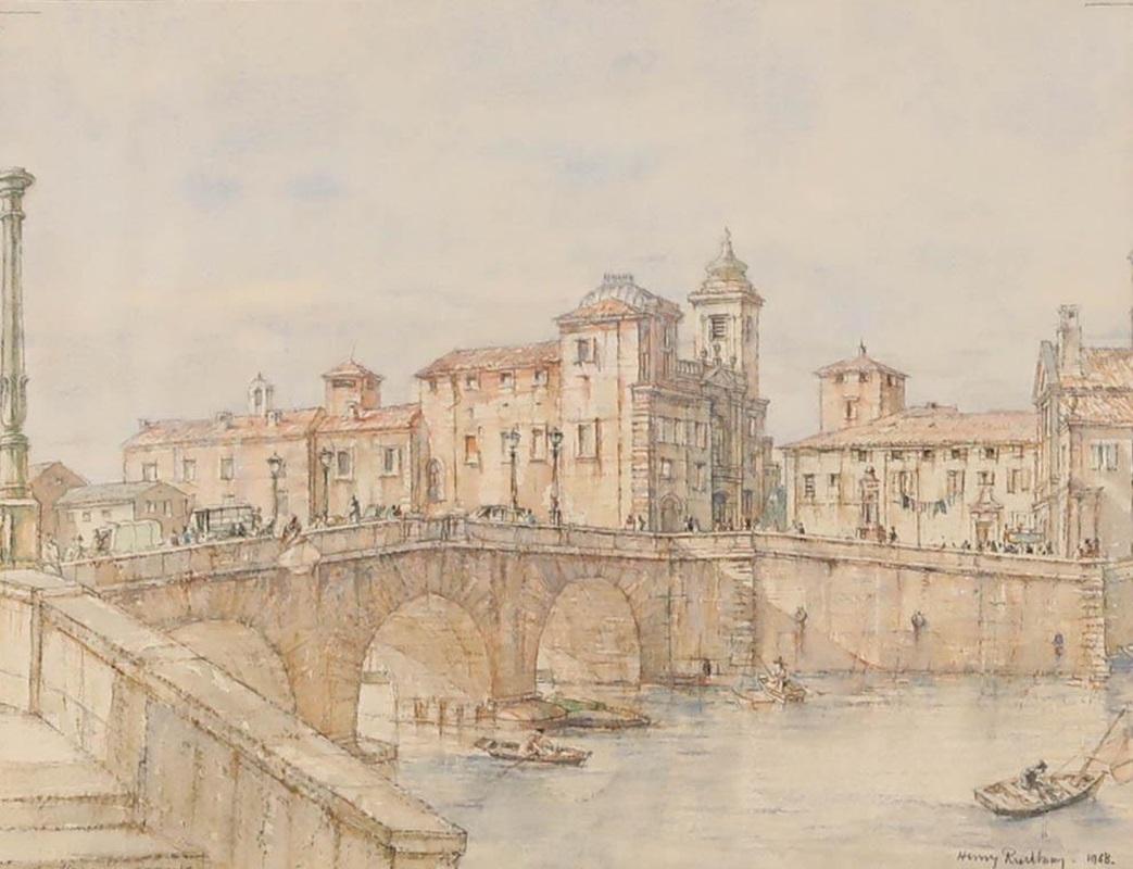 Sir Henry George Rushbury RA (1889-1968) - 1968 Acuarela, Isola Tiberina - Art de Unknown