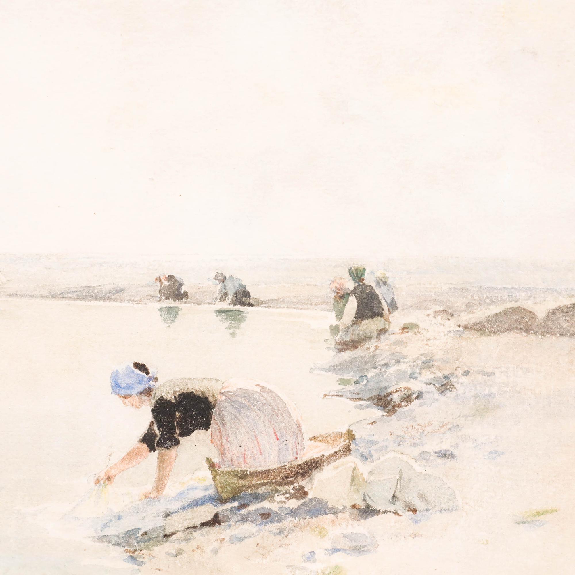 Diverse donne lavano i panni in riva a un fiume in questo sereno acquerello dell'artista francese Henri Zuber. Firmato e datato in basso a sinistra. Ben presentato in una cornice con effetto dorato. Su carta acquerellata.