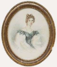 Acquerello in miniatura del XIX secolo - Ritratto di signora